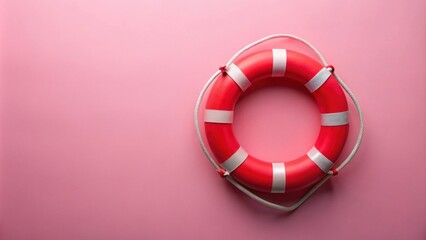 Close-up of red lifebuoy on pink background, rendering , nautical, rescue, safety equipment, lifesaver, emergency, flotation device