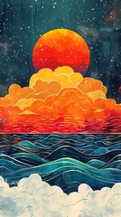 Wall Mural - heaven cloud and sunset illustration poster background