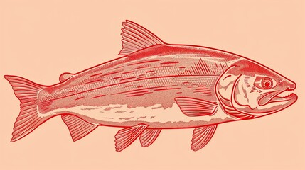 Wall Mural - Salmon fish in continuous line art drawing style 