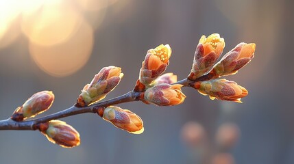 Wall Mural - Spring Buds on Branch Closeup Macro Photography