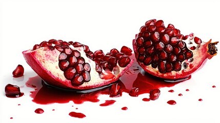 Wall Mural - Pomegranate Seeds and Juice on White Background