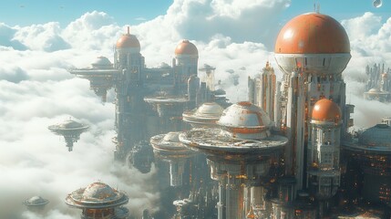 Surreal cityscape impossible architecture and floating structures