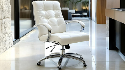 Wall Mural - Modern White Leather Office Chair with Chrome Base