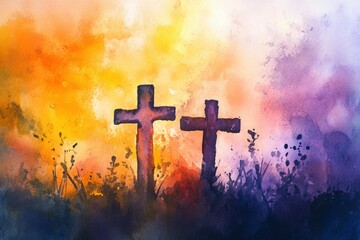 All Saints Day. Watercolor christian background,copy-space with generative ai