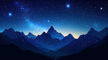 Canvas Print - Night Sky Above Mountain Range with Stars and Milky Way