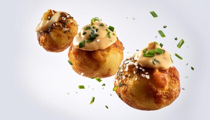 Flying takoyaki with white background isolated