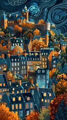 Wall Mural - Beautiful town illustration poster background