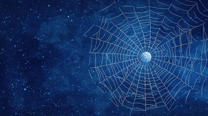 Canvas Print - Blue Night Sky with Spider Web and Moon