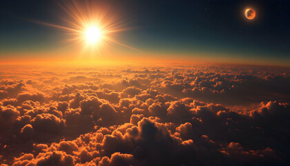 Wall Mural - A breathtaking view of the sun setting over a sea of clouds.