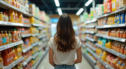 Wall Mural - She is looking at the items and possibly deciding what to buy