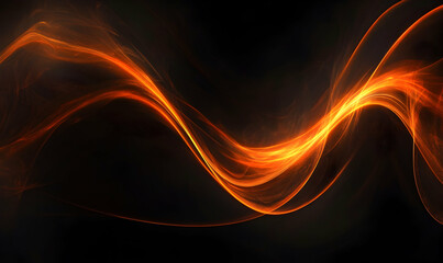 Abstract orange glowing wave on black background.