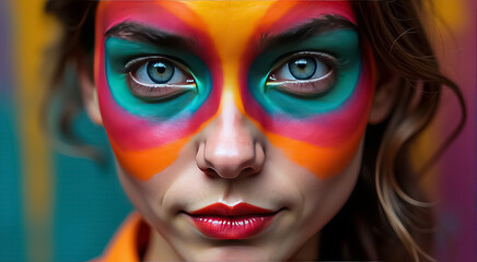 Sticker - A woman with colorful face paint on her face