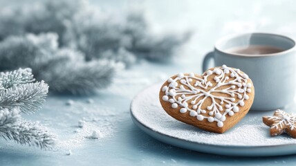 Heart-shaped gingerbread cookie with message of love and joy.