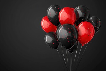 Black Friday sale banner with glossy red and black balloons on dark background. Vector illustration,copy-space with generative ai