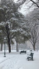 snow flurries city park covered background art design backdrop