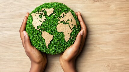 Wall Mural - Hands Holding Green Earth World Map Sustainability Concept