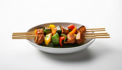 Yakitori in a bowl with white background isolated