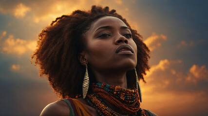 Wall Mural - portrait of african american woman in the sunset