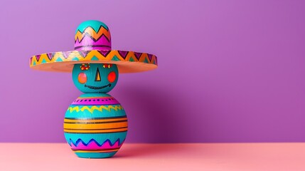 Wall Mural - Mexican toy made of wood isolated on purple and pink background