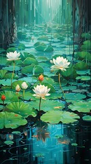 lotus flower in the water plant pattern illustration poster background