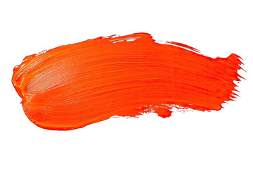 Poster - Vibrant orange paint stroke isolated on black background, perfect for creative projects and artistic designs.