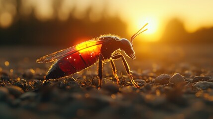 Poster - Wasp Silhouetted Against Golden Sunset