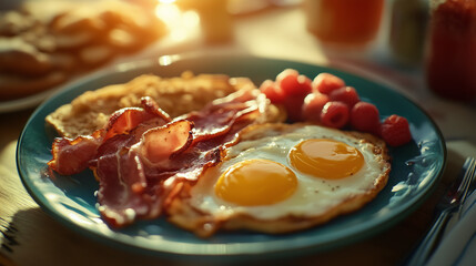 Wall Mural - pan fried eggs with bacon