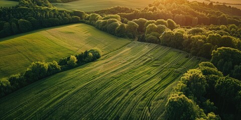 Wall Mural - Aerial view of lush green corn fields