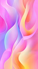 Poster - A vibrant abstract background featuring soft pastel waves blending harmoniously in pink, blue, and yellow hues.