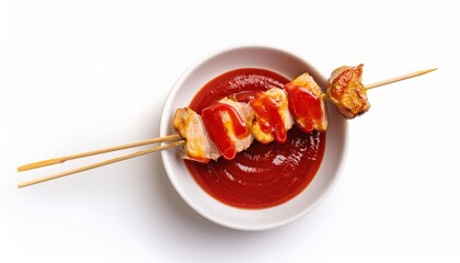 Wall Mural - Yakitori with red sauce on white background isolated