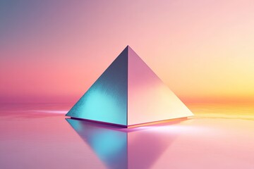 Wall Mural - a modern pyramid reflecting vibrant colors in a serene landscape, blending geometric shape with arti