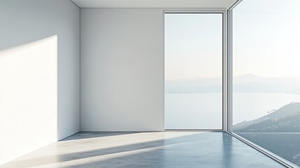 Canvas Print - Empty Room with a View of the Sea and Mountains