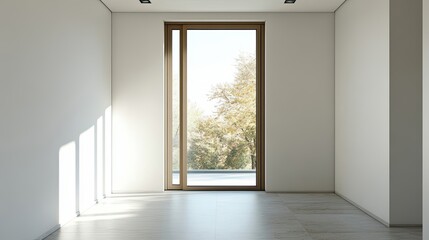 Poster - Minimalist Interior with Large Window and View of Trees