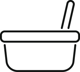 Poster - simple black and white vector icon of a container holding food with a utensil, ideal for food storag