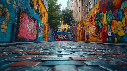 Urban street scene graffiticovered walls and vibrant colors