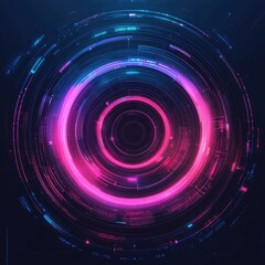 Poster - Vibrant abstract circular design with neon colors, perfect for technology, digital art, and futuristic themes.