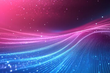 Poster - Vibrant abstract waves of pink and blue light sparkle against a dark background, creating a mesmerizing visual experience.