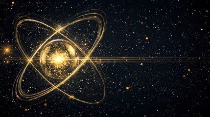 Wall Mural - Golden Cosmic Sphere with Sparkles Abstract Background