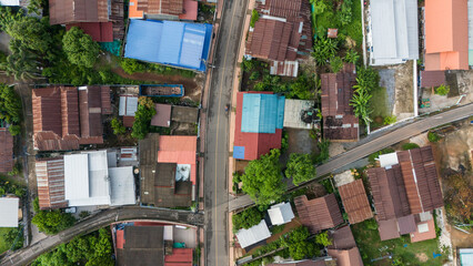 Aerial view of the countryside village in Laplae district in Uttaradit province of Thailand.