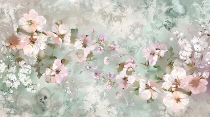 Wall Mural - 07250736 142. An intricate wallpaper design showcasing pastel-colored flowers, with blossoms in shades of light pink, lavender, and mint green, set against a softly textured background, perfect for