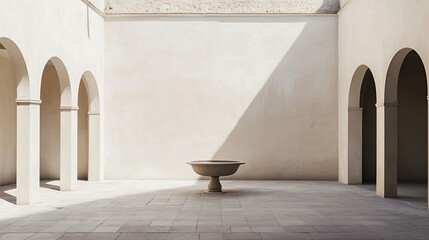 Wall Mural - Stone Basin and Arched Passageway in a Minimalist Courtyard