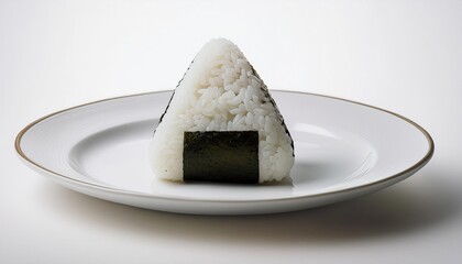 Onigiri on white plate with white background isolated