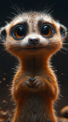 Canvas Print - A cute meerkat with big brown eyes stares intently at the camera, looking adorable.