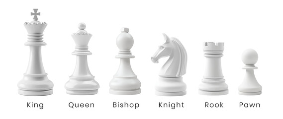 white chess pieces on white background