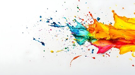 Poster - Vibrant Paint Splash Explosion Against White Background with Copy Space