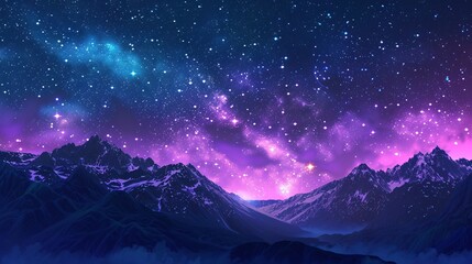 A stunning night sky adorned with vivid purple auroras and shimmering stars, offering a tranquil and majestic view. The scene is designed with plenty of copy-space for additional elements