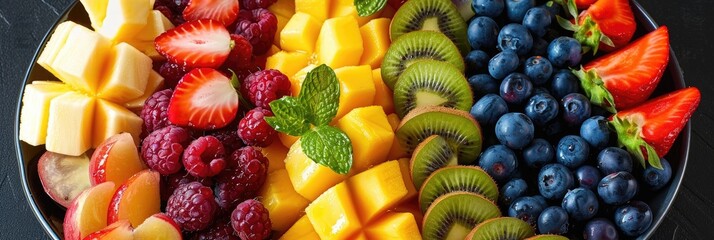 Wall Mural - Colorful assortment of tropical fruits for morning meal