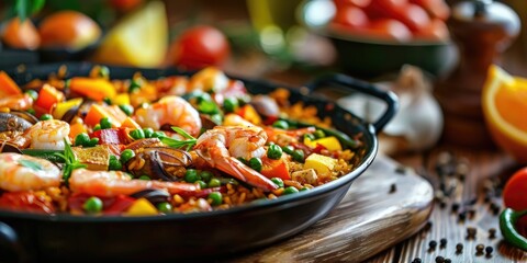 Poster - Traditional Rice Dish with Fresh Vegetables and Seafood