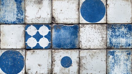 Canvas Print - Blue and White Tile Wall Circles