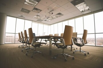 Wall Mural - a conference room with a large table and chairs